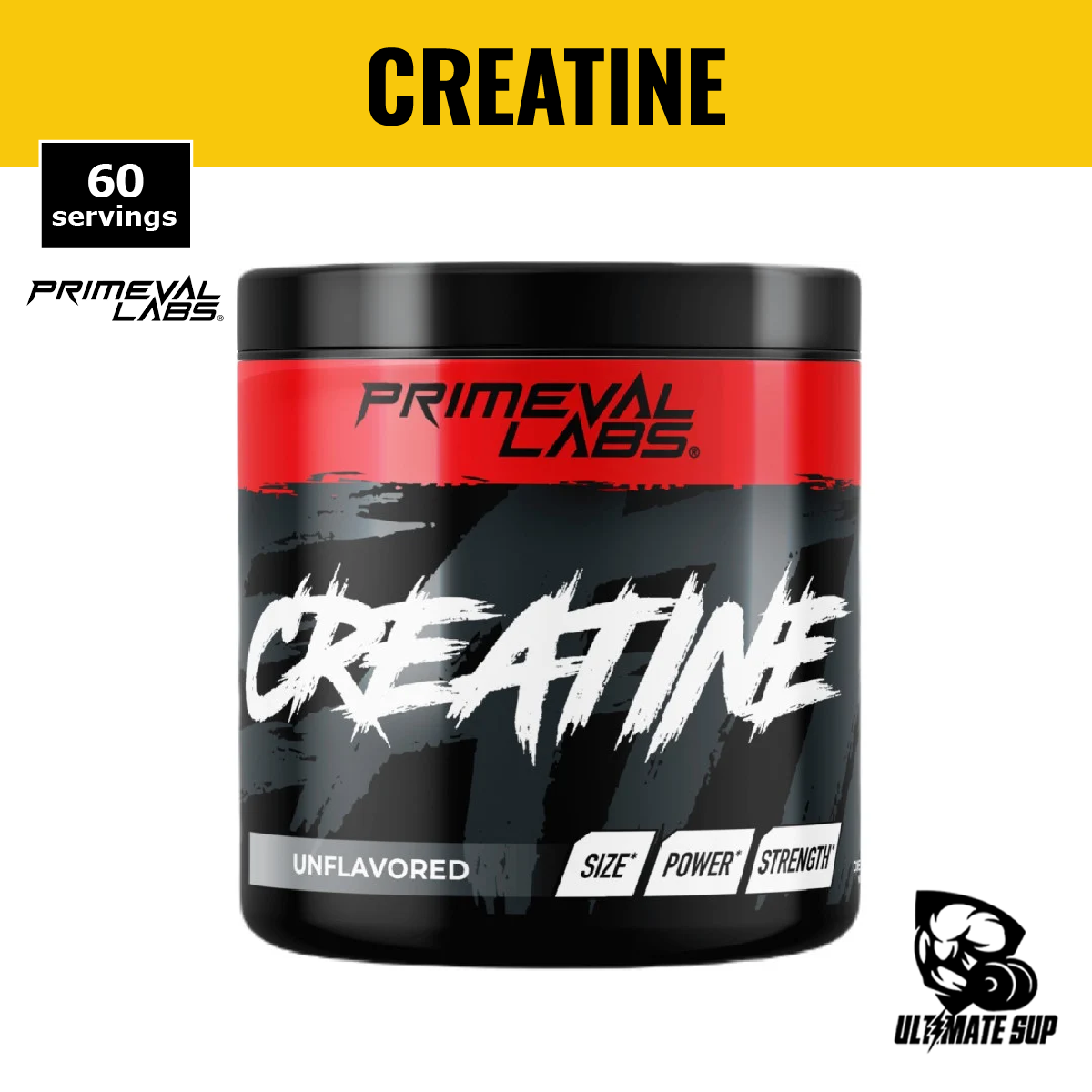 Primeval Labs, Creatine Monohydrate, Build Muscle, Unflavoured, 60 servings, 300g - Ultimate Sup Singapore