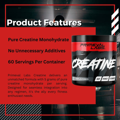 Primeval Labs, Creatine Monohydrate, Build Muscle, Unflavoured, 60 servings, 300g - Ultimate Sup Singapore