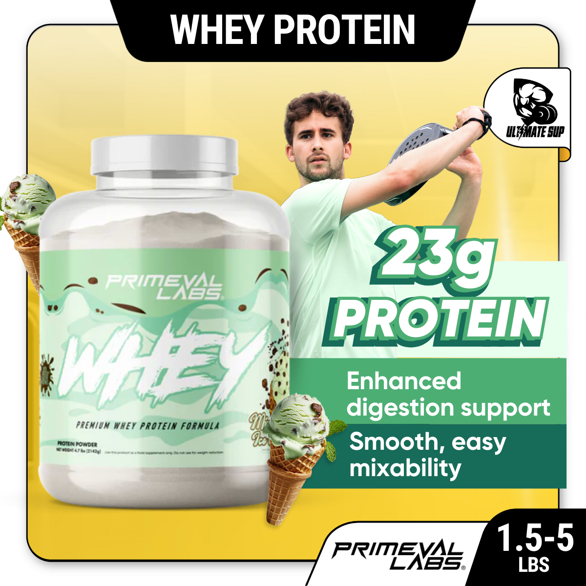 Primeval Labs, Whey, 100% Premium Whey Protein, 1.5lb - 5lbs - Ultimate Sup Singapore
