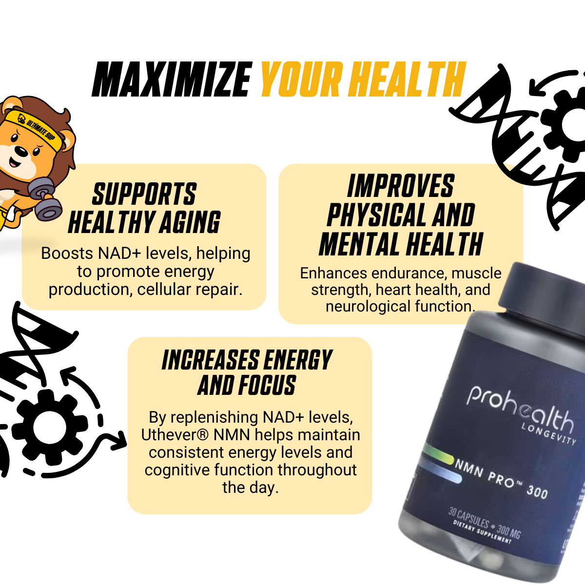 ProHealth Longevity, NMN Pro 300 - Anti-Aging Effects, Longevity Support, 150 mg, 60 Caps - Ultimate Sup Singapore