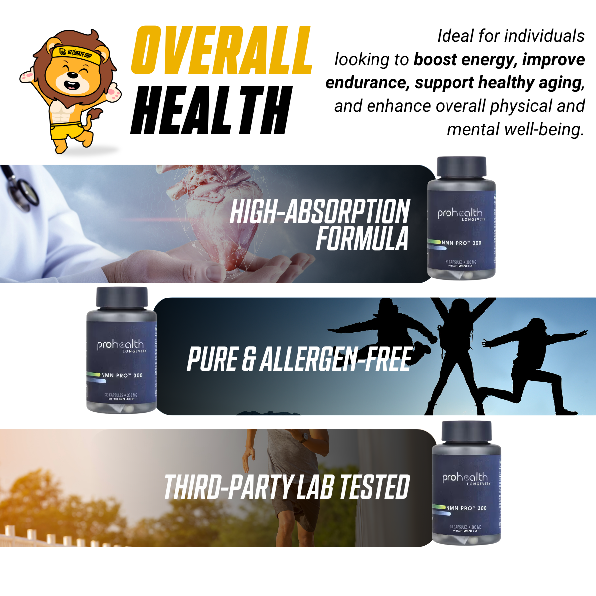ProHealth Longevity, NMN Pro 300 - Anti-Aging Effects, Longevity Support, 150 mg, 60 Caps - Ultimate Sup Singapore