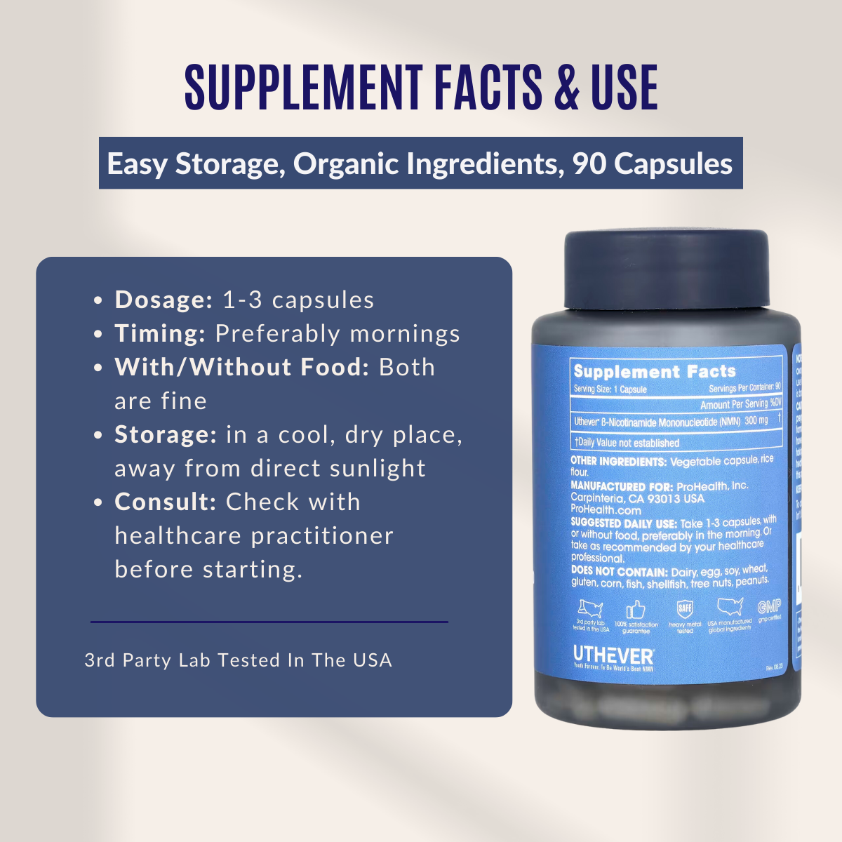 ProHealth Longevity, NMN Pro 300, Anti Aging, Improved Brain & Cognitive Function, 300 mg, 90 Capsules - Ultimate Sup Singapore