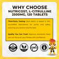 Nutricost, L-Citrulline, Enhance Performance and Muscle Growth , 2,500 mg, 120 Tablets - Ultimate Sup Singapore