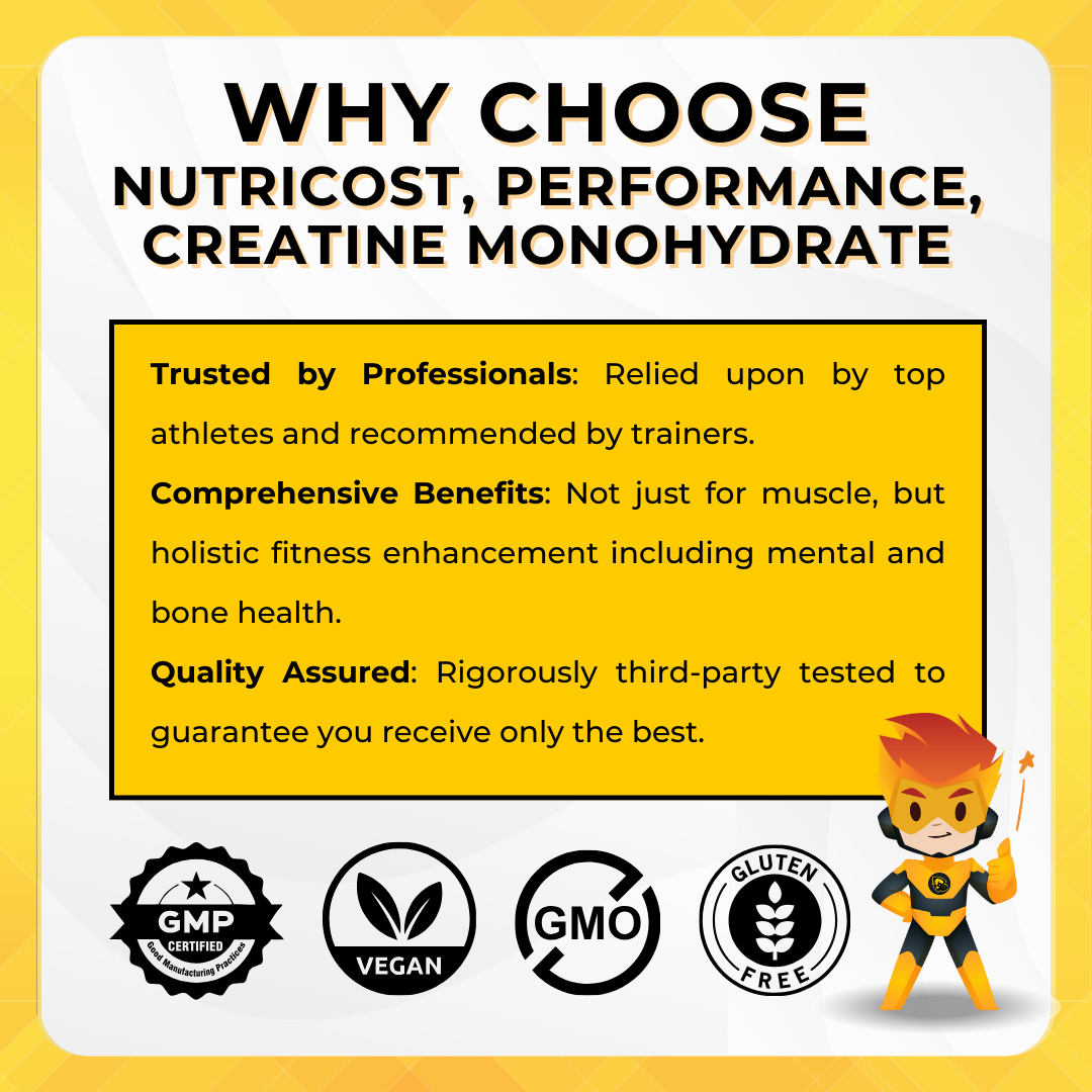 Nutricost, Performance, Creatine Monohydrate, Strength and Muscle Growth, Various Flavors, 1.1 lb (500 g) - Ultimate Sup Singapore