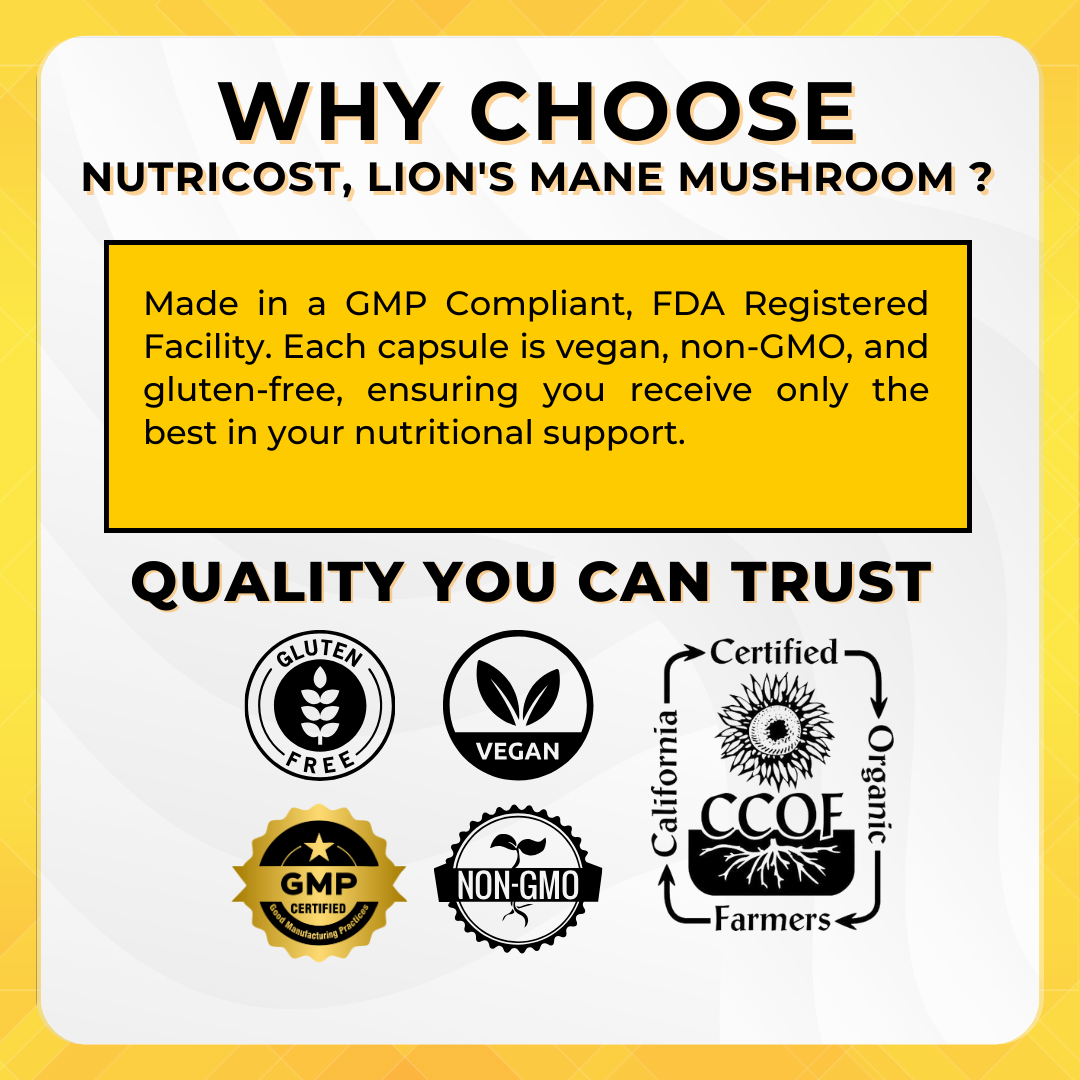 Nutricost, Lion's Mane Mushroom, 2,100 mg, 90 Capsules (700 mg per Capsule) - Ultimate Sup Singapore