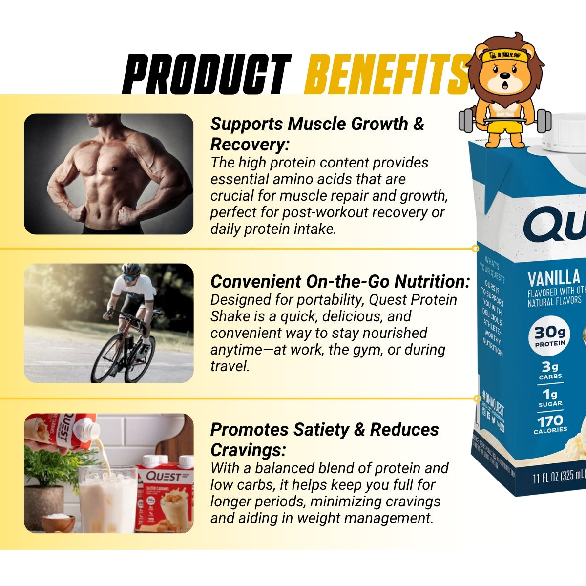 Quest Protein Shake, Ready to Drink, High Protein, Low Carb, Gluten Free, Keto Friendly, 4 Count, 325ml - Ultimate Sup Singapore