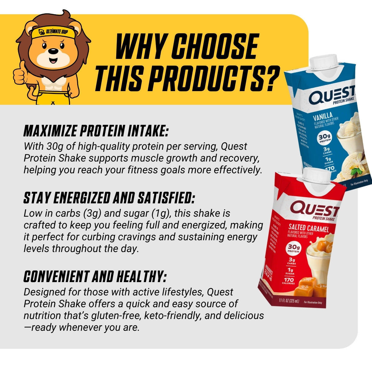 Quest Protein Shake, Ready to Drink, High Protein, Low Carb, Gluten Free, Keto Friendly, 4 Count, 325ml - Ultimate Sup Singapore