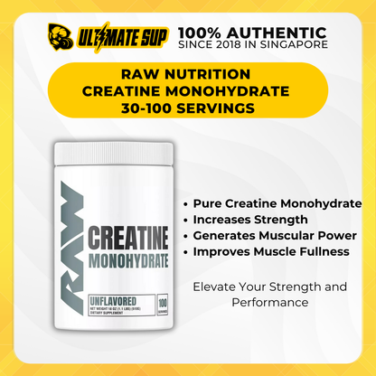 RAW Nutrition Creatine Monohydrate Powder, Build Muscle & Strength, Support Recovery, Unflavored, 30-100 Servings - Ultimate Sup Singapore