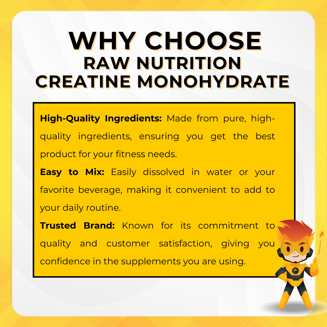 RAW Nutrition Creatine Monohydrate Powder, Build Muscle & Strength, Support Recovery, Unflavored, 30-100 Servings - Ultimate Sup Singapore