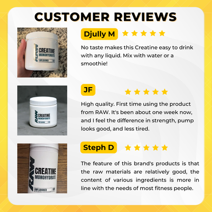 RAW Nutrition Creatine Monohydrate Powder, Build Muscle & Strength, Support Recovery, Unflavored, 30-100 Servings - Ultimate Sup Singapore