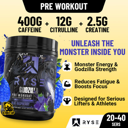 RYSE Godzilla Pre-Workout V3, Massive Pump & Explosive Power, Extreme Energy & Strength, 20-40sers - Ultimate Sup Singapore