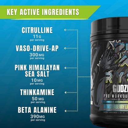 RYSE Godzilla Pre-Workout V3, Massive Pump & Explosive Power, Extreme Energy & Strength, 20-40sers - Ultimate Sup Singapore