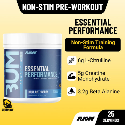 Raw Nutrition BUM Essential Performance Non-Stim, Preworkout For Endurance Strength & Focus 25 ser - Ultimate Sup Singapore