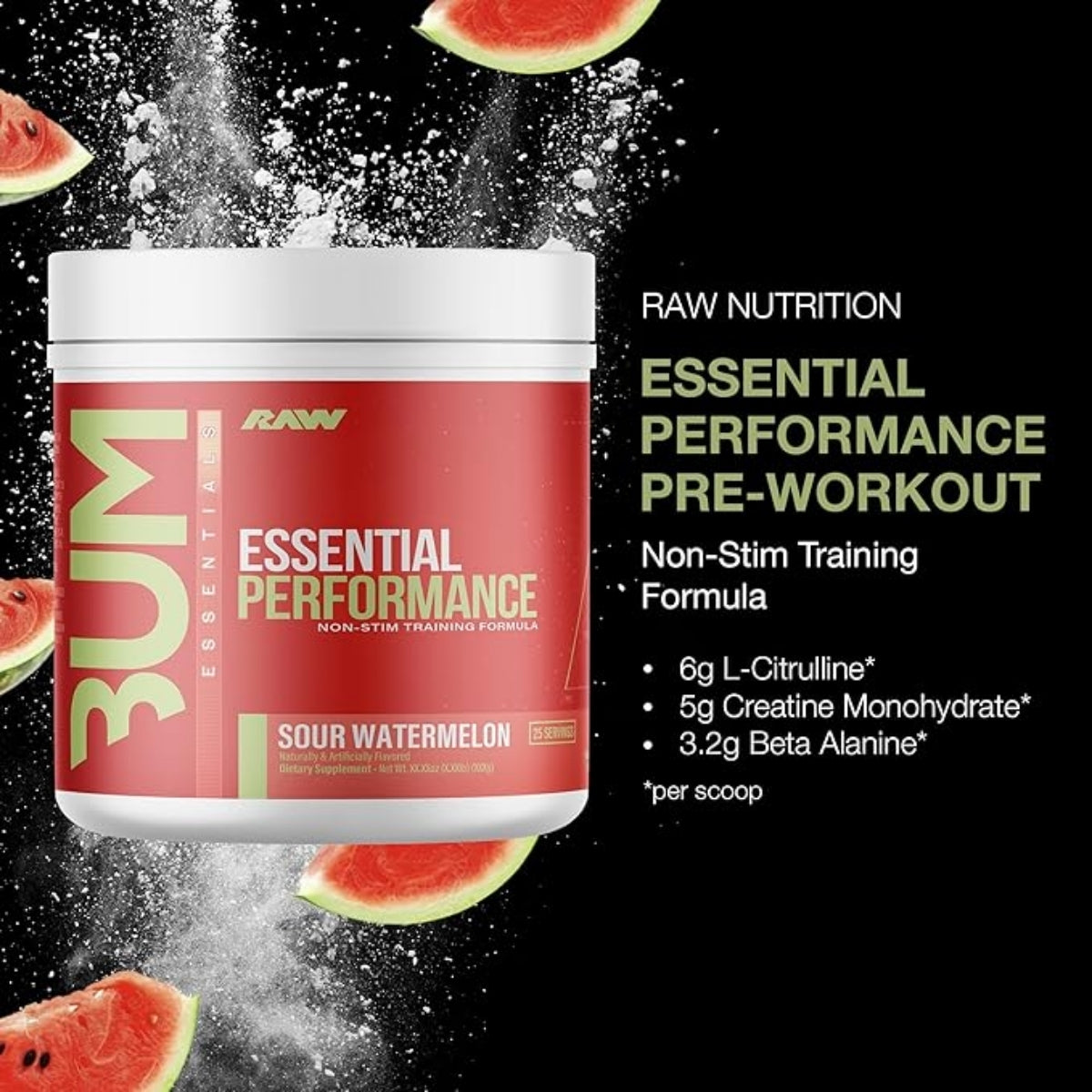 Raw Nutrition BUM Essential Performance Non-Stim, Preworkout For Endurance Strength & Focus 25 ser - Ultimate Sup Singapore