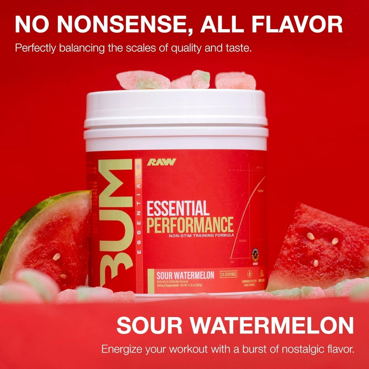 Raw Nutrition BUM Essential Performance Non-Stim, Preworkout For Endurance Strength & Focus 25 ser - Ultimate Sup Singapore