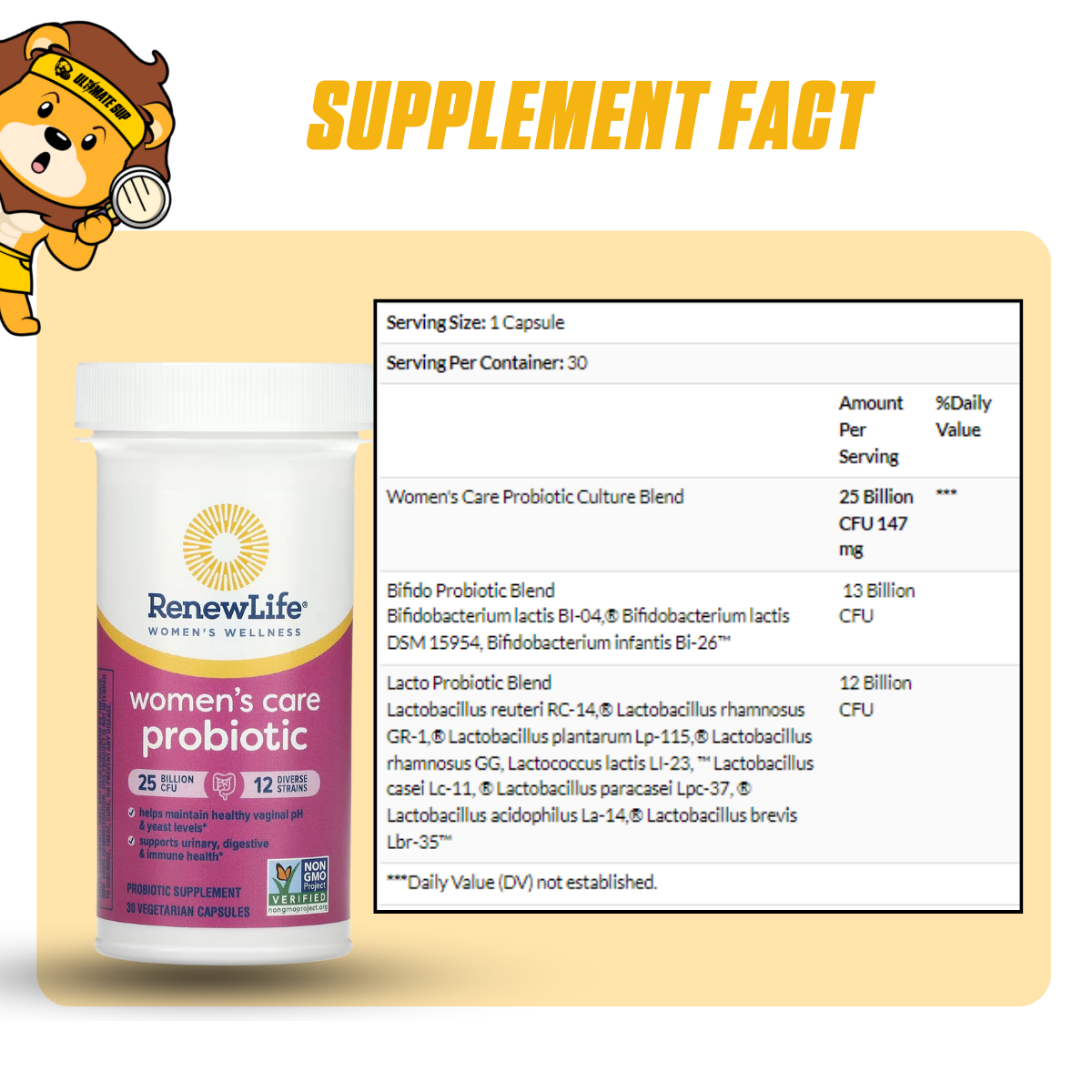 Renew Life, Women's Care Probiotic, 25 Billion CFU, Support Digestive & Immune Health, 30 Vegetarian Capsules - Ultimate Sup Singapore