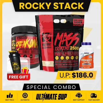 Combo ROCKY STACK, Mutant Mass Extreme 2500 12lbs + CreaKong 300g + Omega 3 200softgel, Mass Gainer, Muscle Growth - Ultimate Sup Singapore