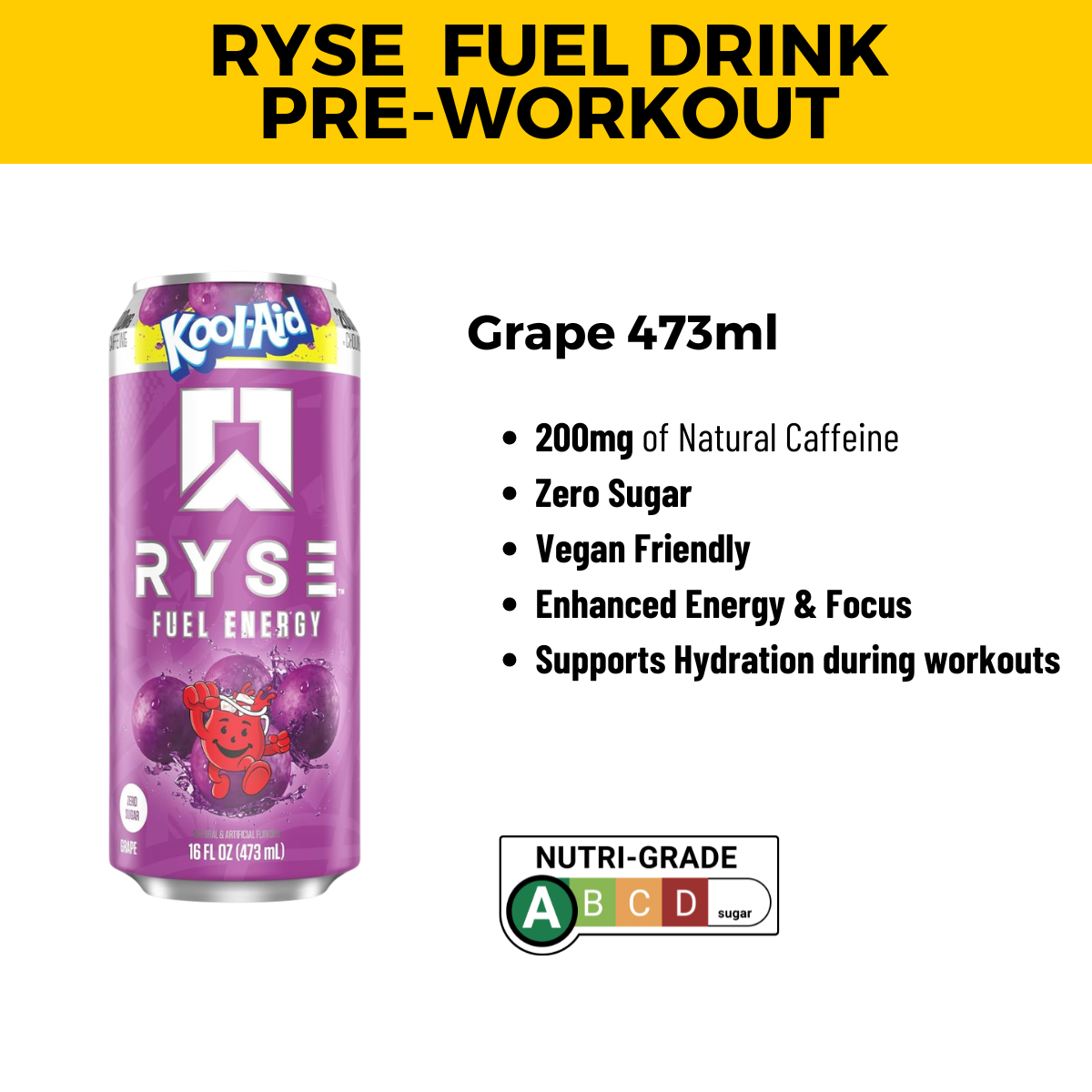 RYSE Fuel Energy Drink, Clean Energy No Crash, Zero Sugar & Vegan, Smooth Energy Boost, 473ml, 3-12pcs