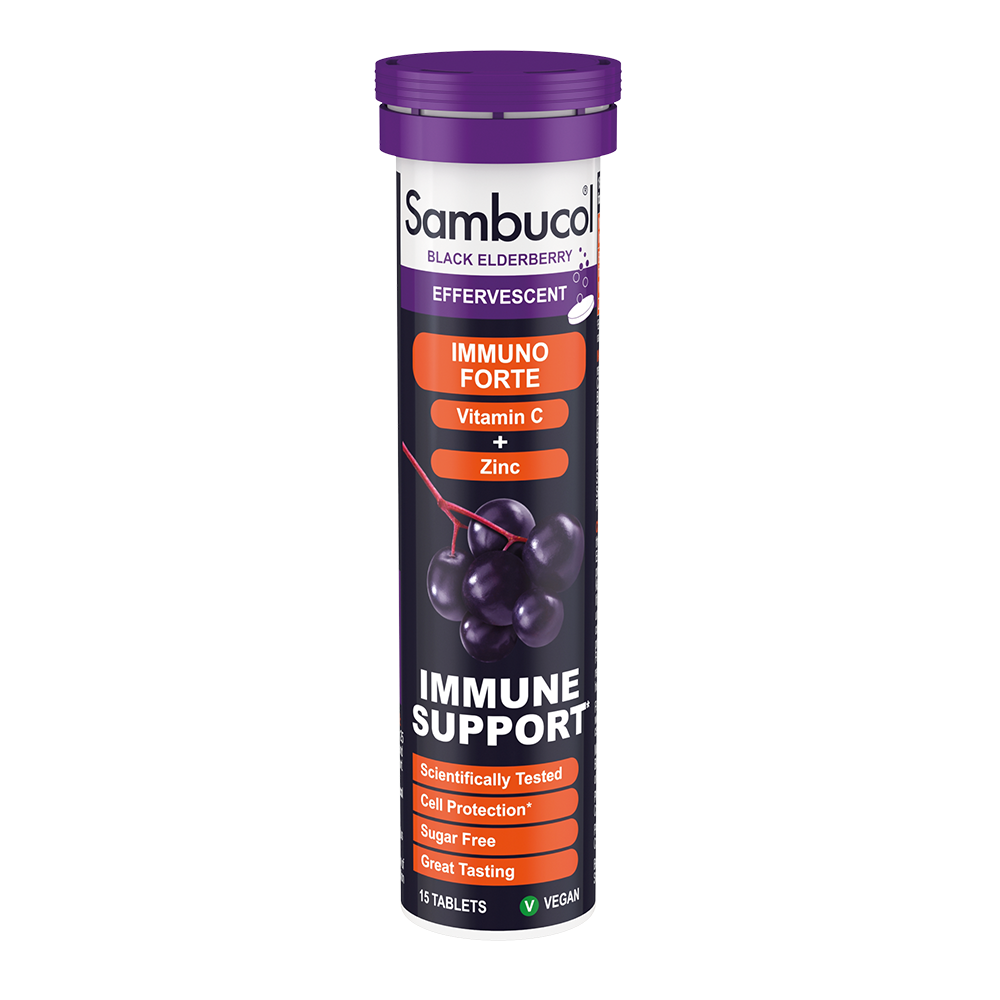 Sambucol Immuno Forte Effervescent, PLUS Vitamin C + Zinc, Immune Support, 15 Tablets - Ultimate Sup Singapore