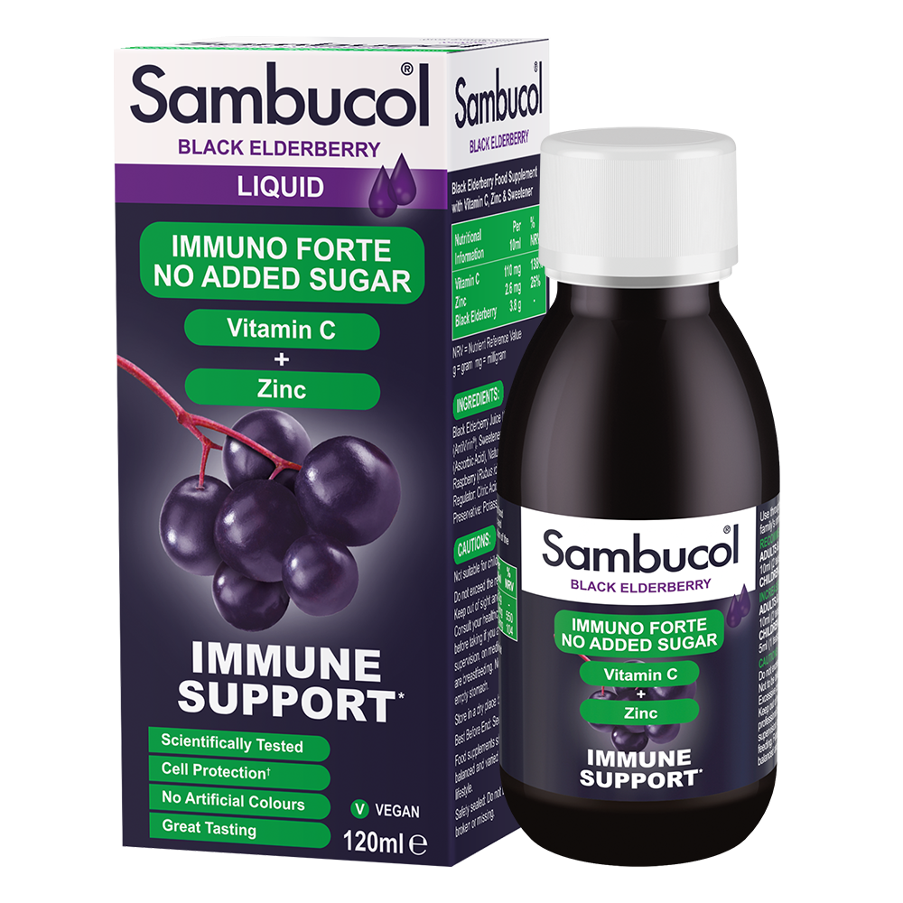 Sambucol Immuno Forte, PLUS Vitamin C + Zinc, Support Immunity, No Added Sugar, 120ml - Ultimate Sup Singapore