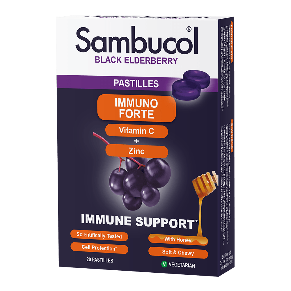 Sambucol Immuno Forte, PLUS Soothing Honey + Vitamin C + Zinc, Support Immune, 20 Pastilles - Ultimate Sup Singapore