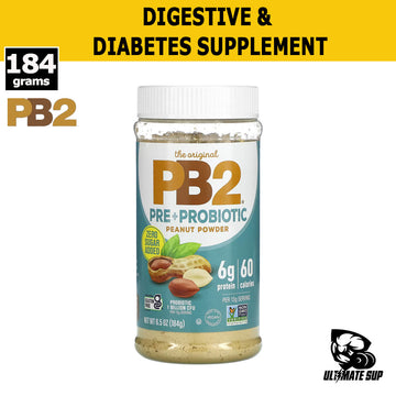 PB2 Foods, The Original PB2, Pre + Probiotic Peanut Powder - Digestive & Diabetes Supplement, 6.5 oz (184 g) - Ultimate Sup Singapore