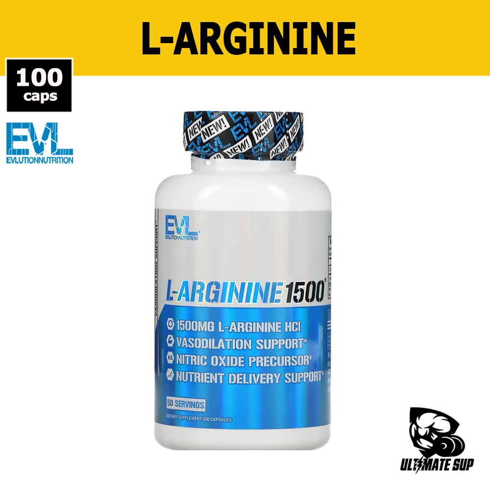 EVLution Nutrition, L-Arginine1500, Vasodilation Support, Nitric Oxide, Muscle Booster, Vegan and Gluten Free, 100 Caps - Ultimate Sup Singapore