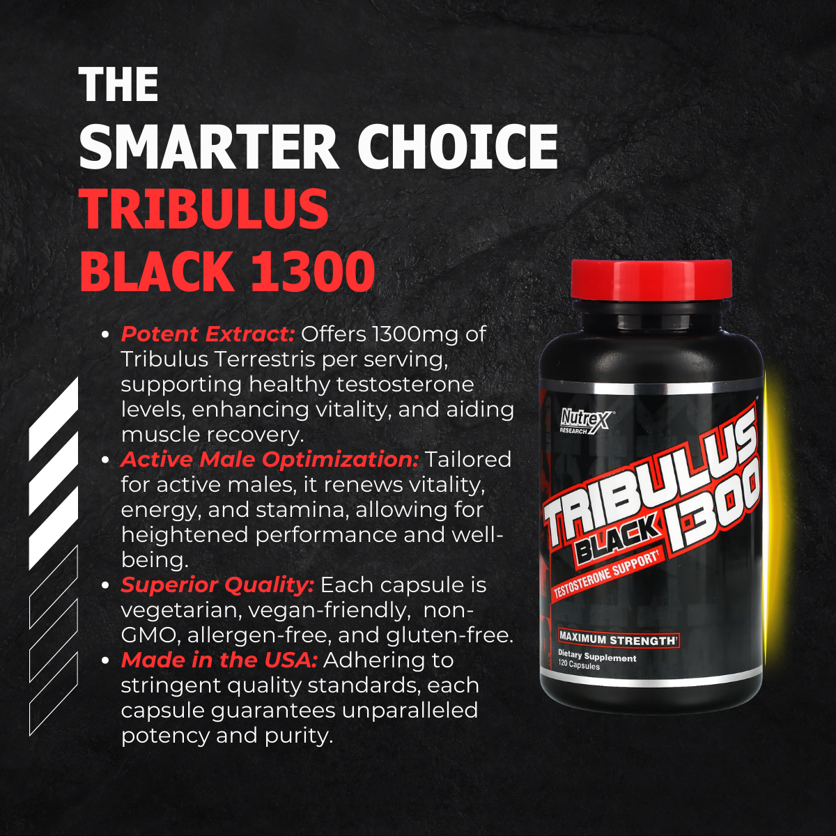 Nutrex Research, Tribulus Black 1300, Testosterone Booster for Men, Men Health, Muscle Builder, 120 Capsules - Ultimate Sup Singapore