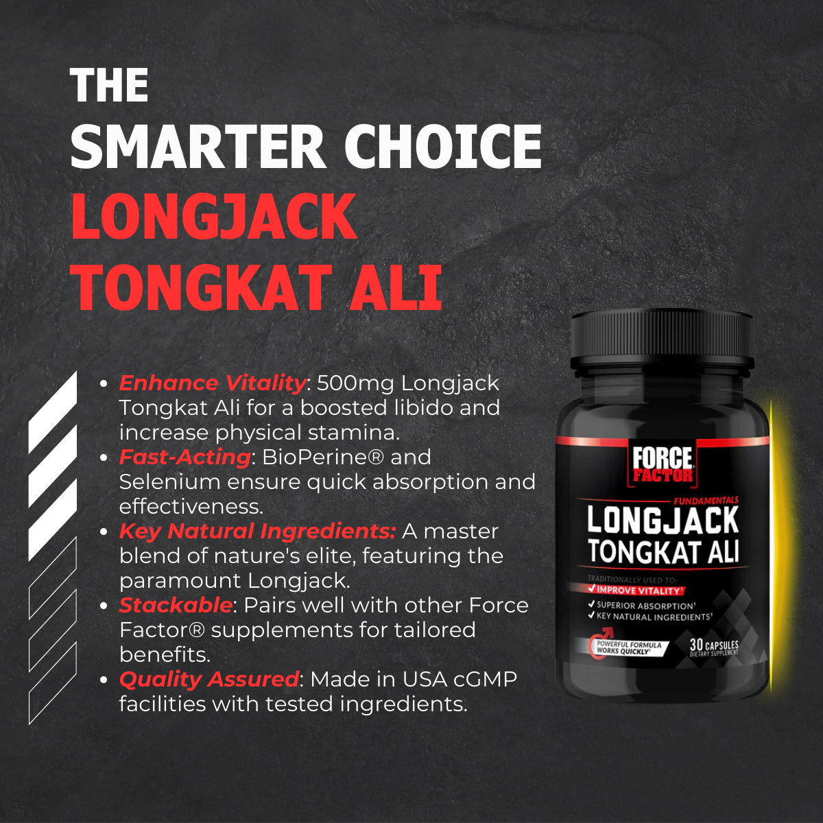 Force Factor, Longjack Tongkat Ali, Support Male Vitality and Improve Drive, Dietary Supplement 500 mg, 30-60 Capsules - Ultimate Sup Singapore