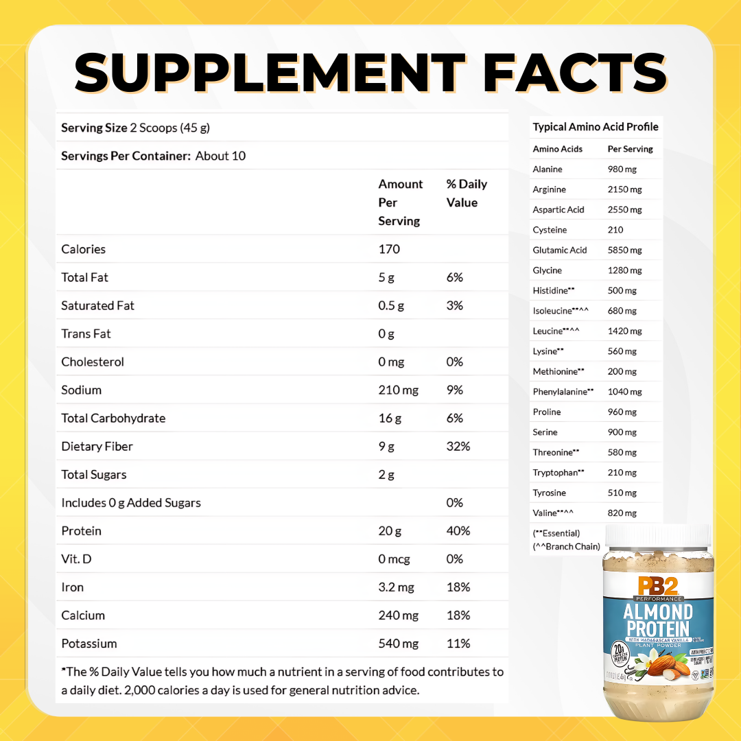 PB2 Performance, Almond Protein Powder with Madagascar Vanilla, Various Flavors, 454-907 g - Ultimate Sup Singapore