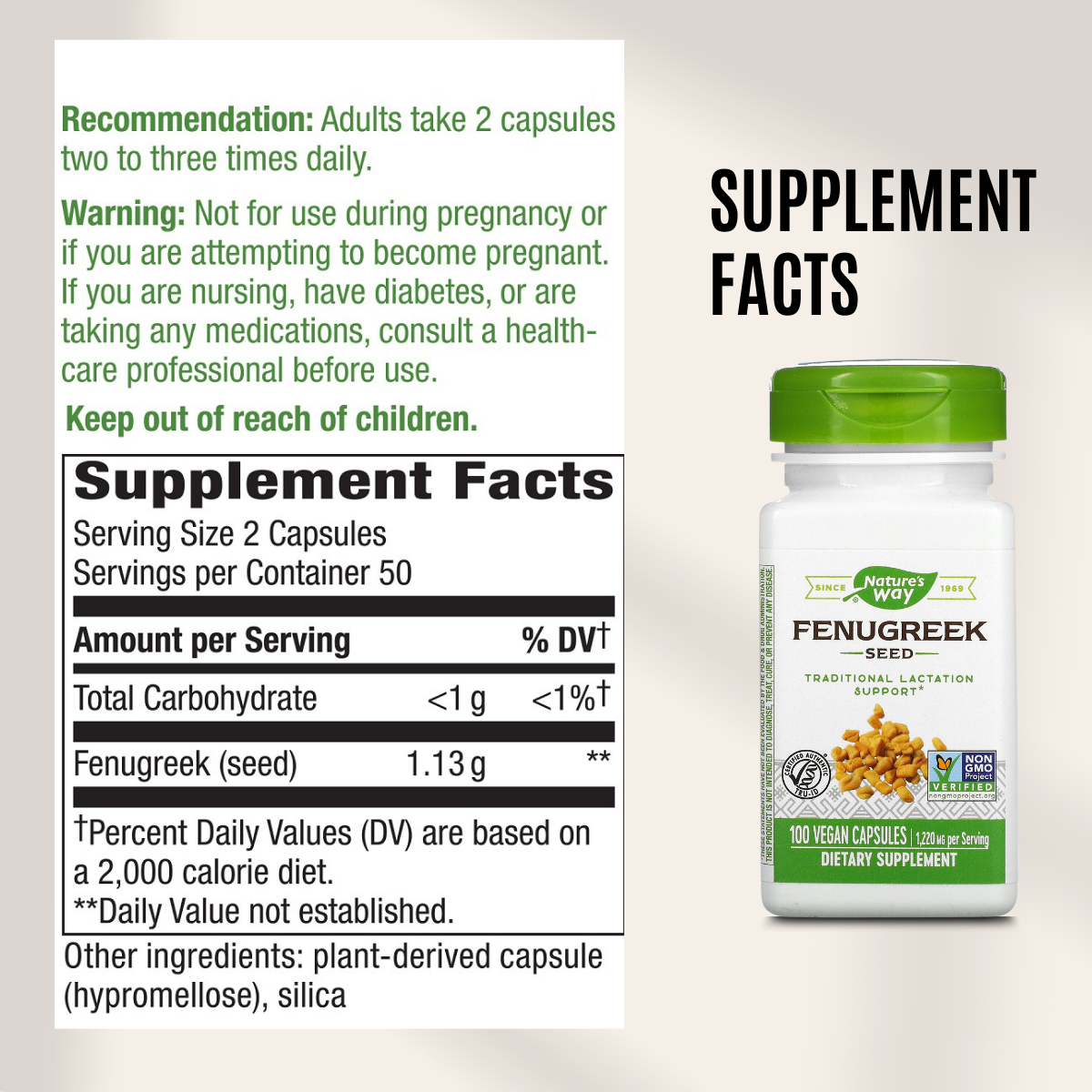 Nature's Way, Fenugreek Seed, 610 mg, 100-180 Vegan Capsules - Ultimate Sup Singapore