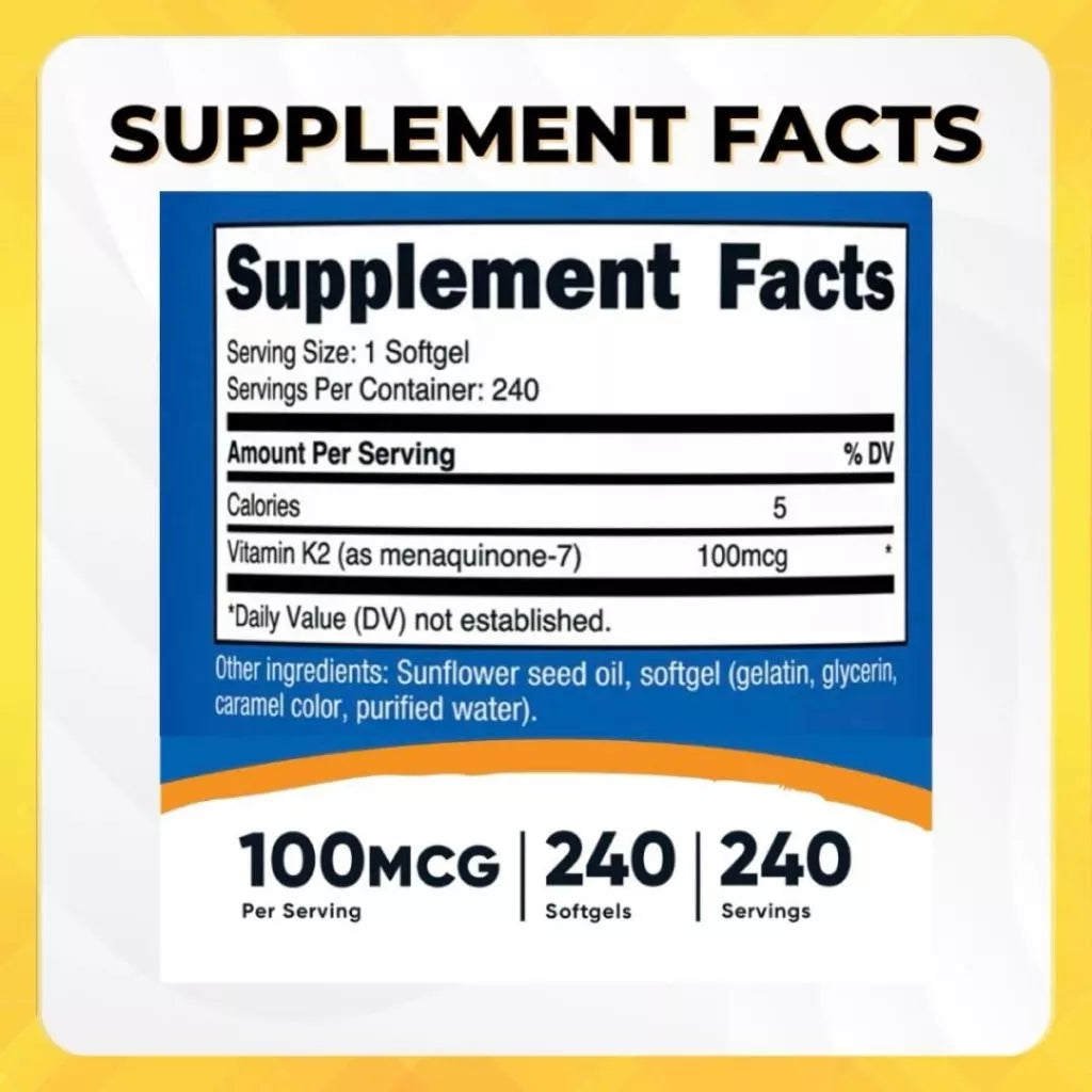 Nutricost, Vitamin K2 MK7, Support bone health and cardiovascular wellness, 100 mcg, 240 Softgels - Ultimate Sup Singapore