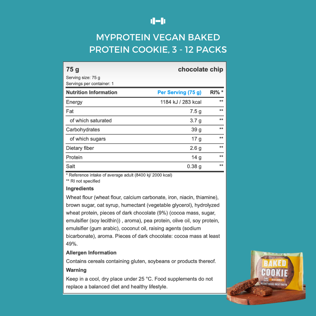 Myprotein Vegan Baked Protein Cookie with 13g Protein, Plant Based, Suitable for Vegan & Vegaterian, 3-12packs - Ultimate Sup Singapore