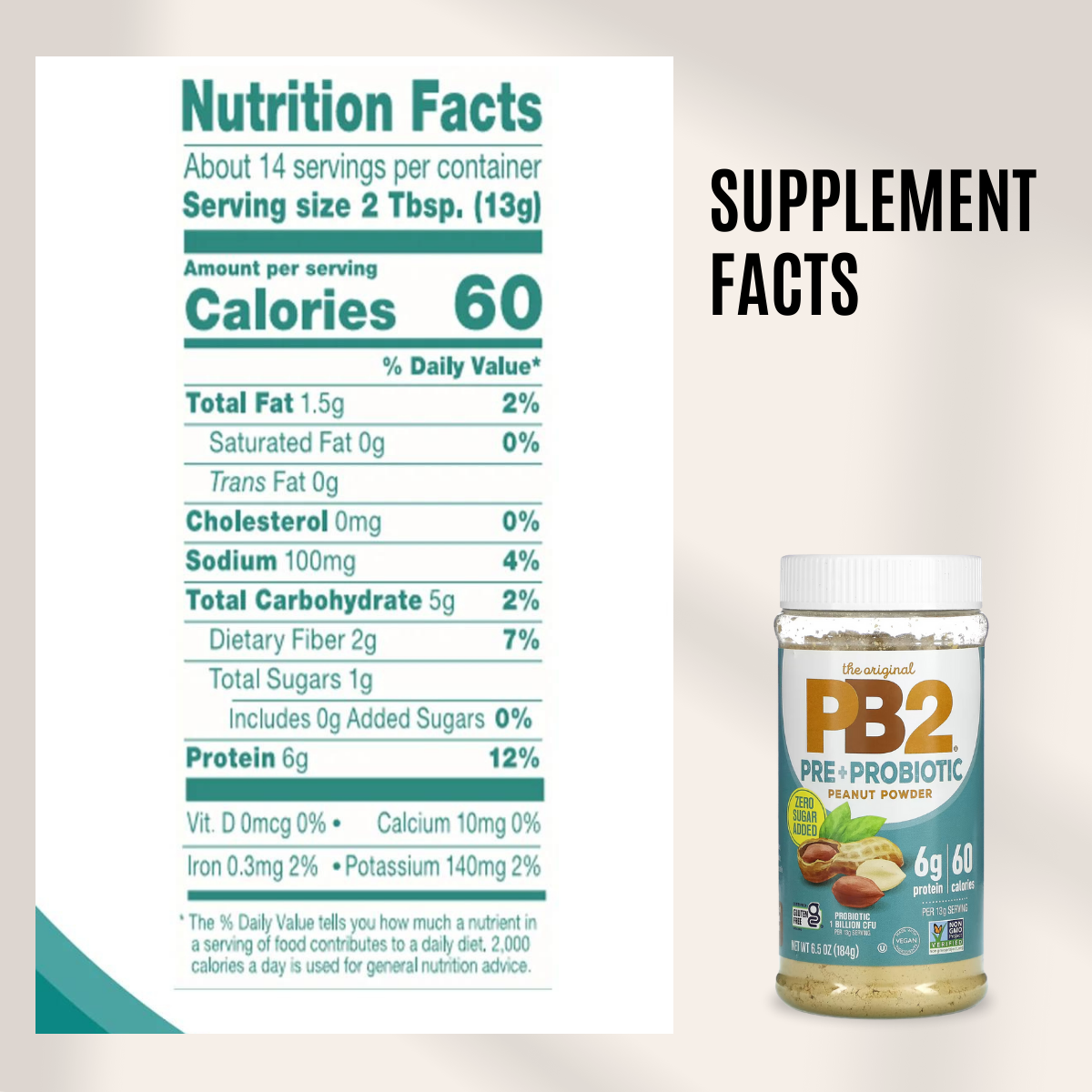 Pb2 Foods The Original Pb2 Pre Probiotic Peanut Powder 6 5 Oz 184 G