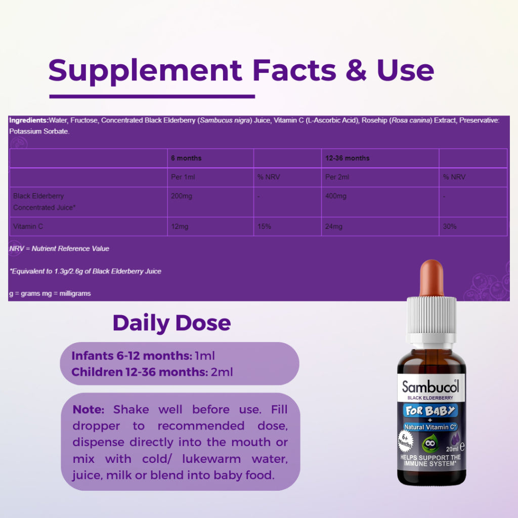 Sambucol Baby Drops, Strengthen Immune System, No Artificial Colours, 20ml - Ultimate Sup Singapore