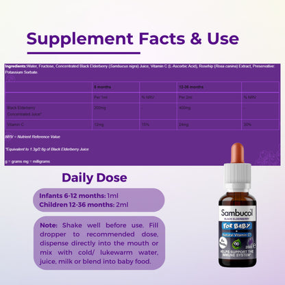 Sambucol Baby Drops, Strengthen Immune System, No Artificial Colours, 20ml - Ultimate Sup Singapore