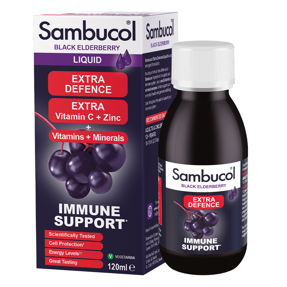 Sambucol Extra Defence Liquid, EXTRA Vitamin C, Zinc, Vitamins & Minerals, 120ml - Ultimate Sup Singapore
