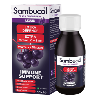 Sambucol Extra Defence Liquid, EXTRA Vitamin C, Zinc, Vitamins & Minerals, 120ml - Ultimate Sup Singapore