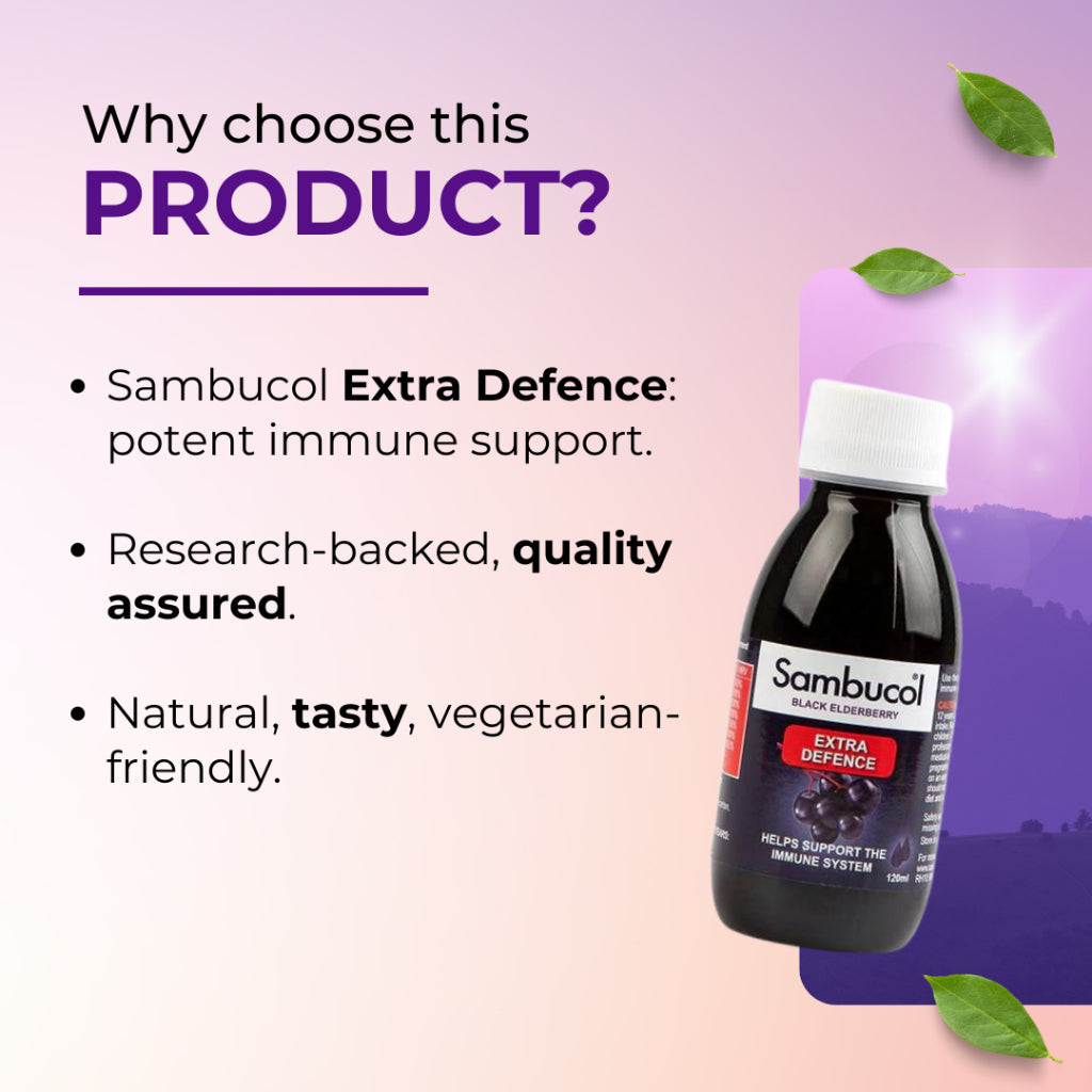Sambucol Extra Defence Liquid, EXTRA Vitamin C, Zinc, Vitamins & Minerals, 120ml - Ultimate Sup Singapore