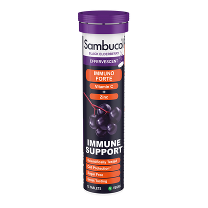 Sambucol Immuno Forte Effervescent, PLUS Vitamin C + Zinc, Immune Support, 15 Tablets - Ultimate Sup Singapore