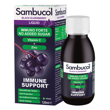 Sambucol Immuno Forte, PLUS Vitamin C + Zinc, Support Immunity, No Added Sugar, 120ml - Ultimate Sup Singapore