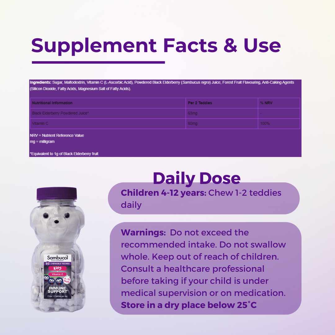 Sambucol Kids, PLUS Vitamin C, Support Immune System, Chewable 60 Teddies - Ultimate Sup Singapore
