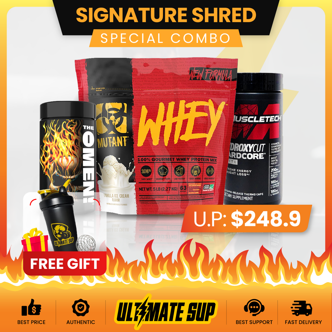 Combo SIGNATURE SHRED STACK, Mutant Whey 5lb + JNX omen + Hydroxycut Elite 110s, Fat loss, Fat Burner - Ultimate Sup Singapore