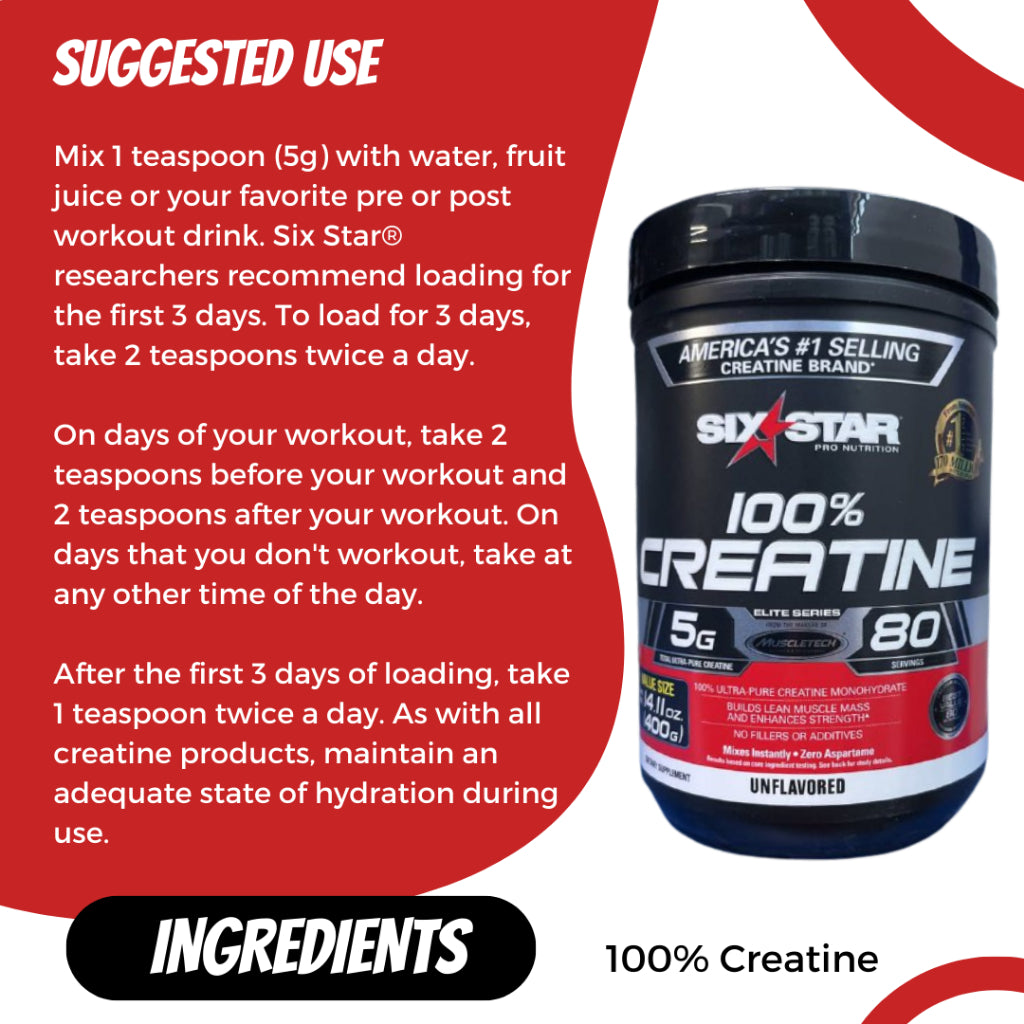 Six Star, Elite Series, 100% Creatine, 400g Unflavored - Ultimate Sup Singapore