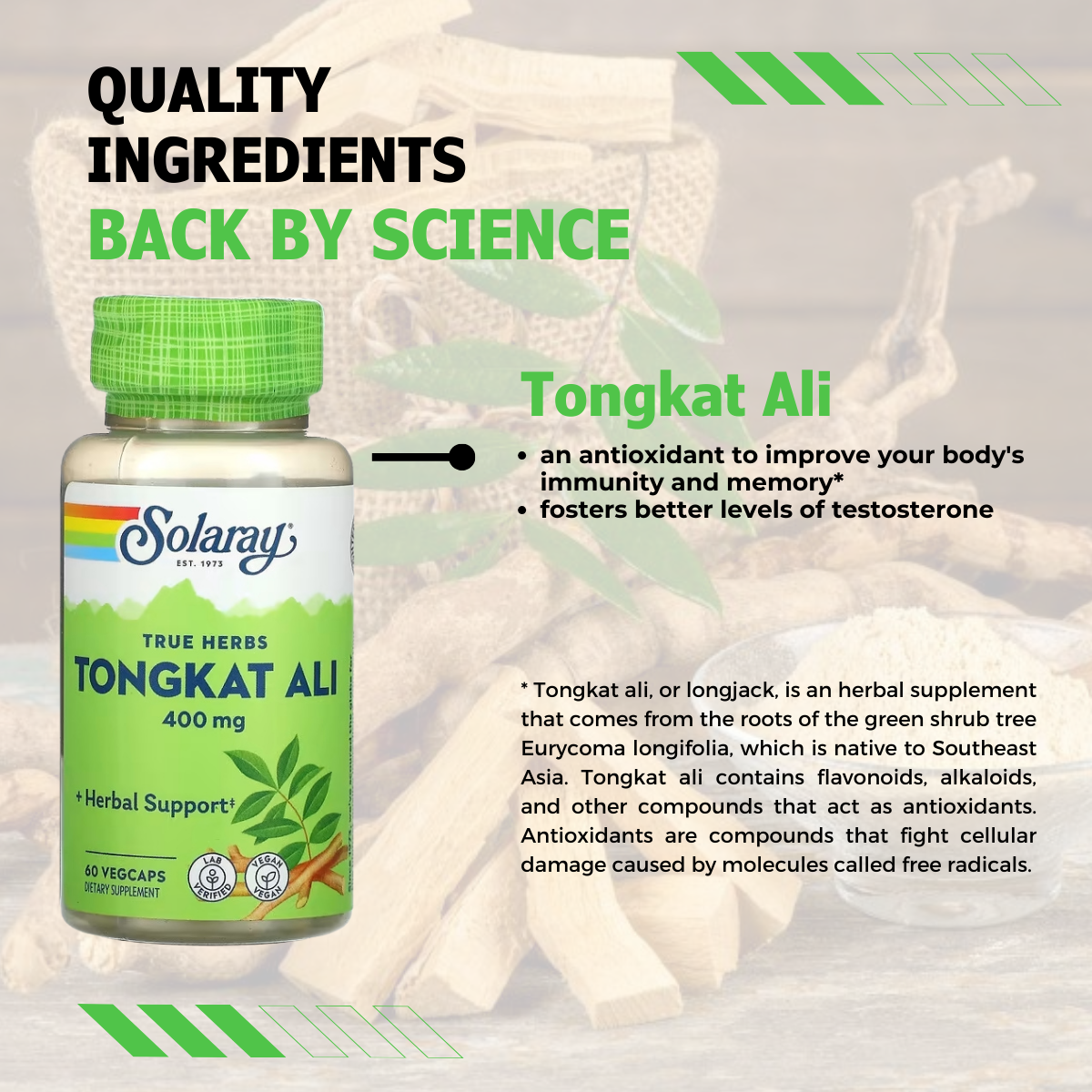 Solaray, Tongkat Ali, 400 mg, 60 VegCaps - Ultimate Sup Singapore