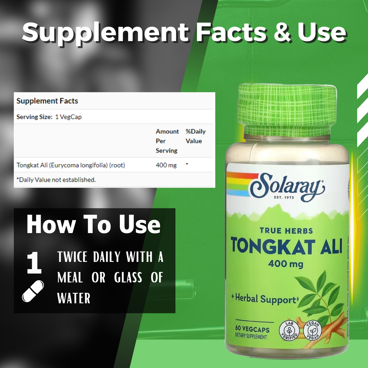 Solaray, Tongkat Ali, 400 mg, 60 VegCaps - Ultimate Sup Singapore