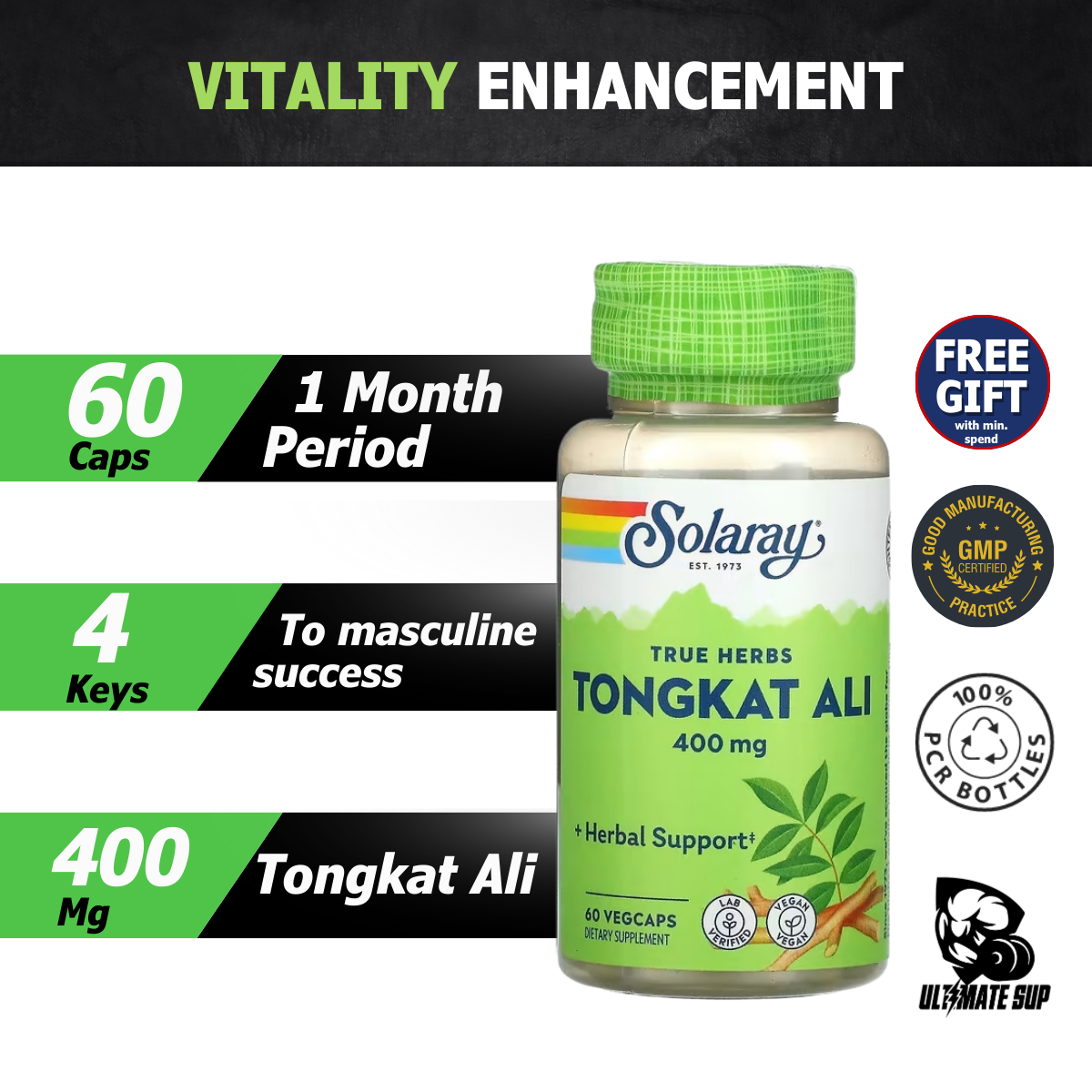 Solaray, Tongkat Ali, 400 mg, 60 VegCaps - Ultimate Sup Singapore