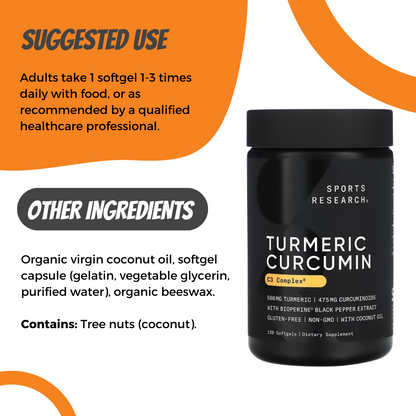 Sports Research, Turmeric Curcumin C3 Complex 500mg, 120 Softgels - Ultimate Sup Singapore