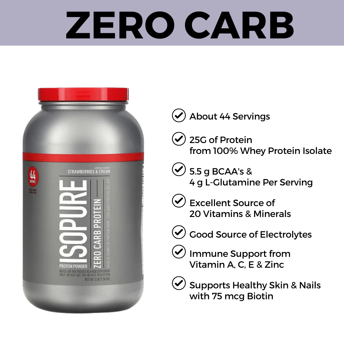 Isopure, Zero Carb Protein, 1-3lb - Ultimate Sup Singapore