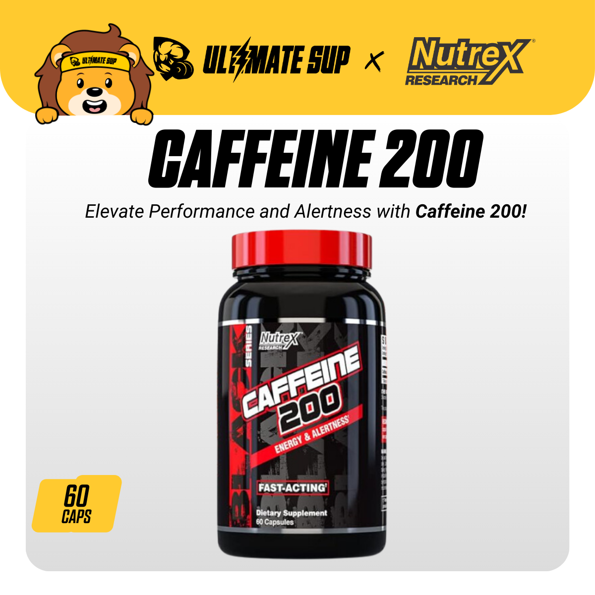 Nutrex Research, Caffeine 200, 60 capsules - Ultimate Sup Singapore